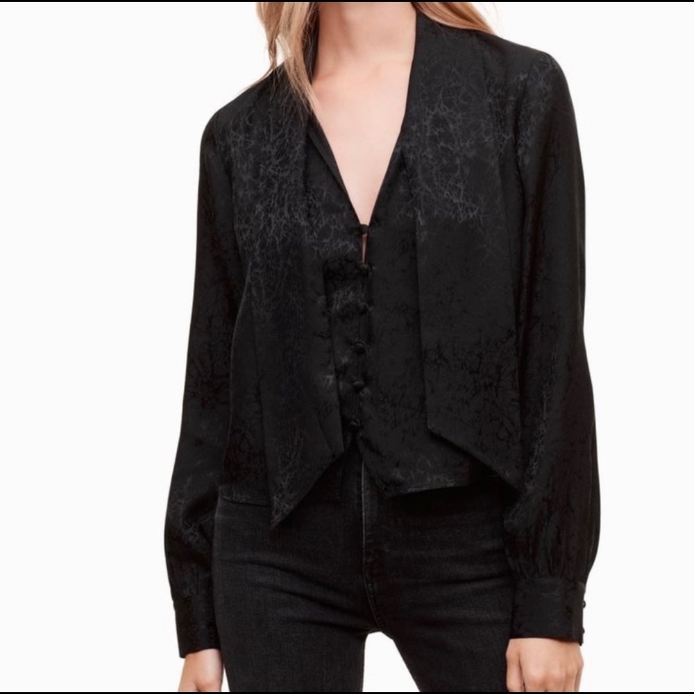 Aritzia Talula Bow Blouse in Black Silk Sz Medium